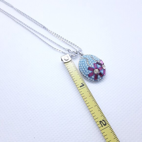 16 inch sterling silver chain and pendant auqa blue and fusha colors and cz's - Picture 7 of 9